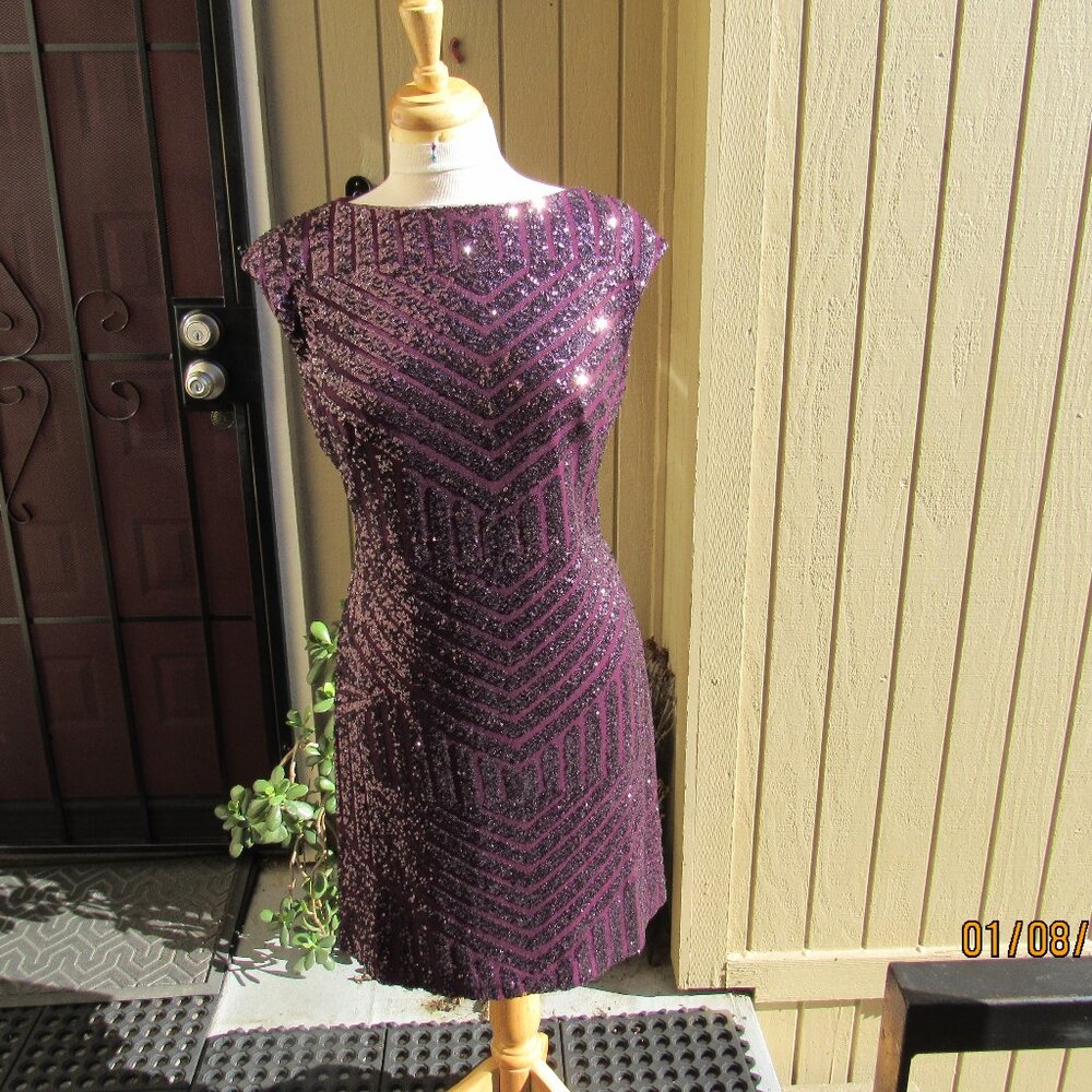 #774  NEW WOMAN'S PURPLE SEQUIN EVENING DRESS BY RALPH LAUREN  (SIZE 16)